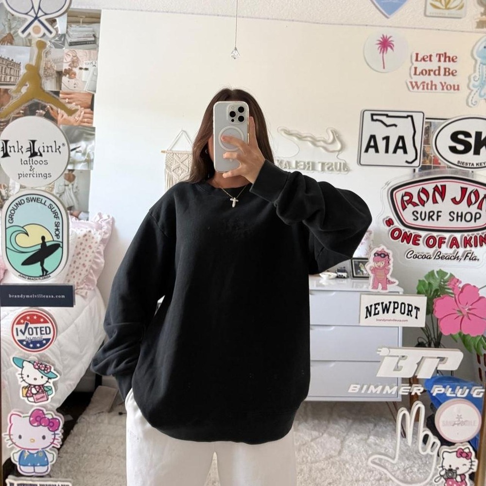 Brandy Melville black oversized embroidered crewneck sweatshirt